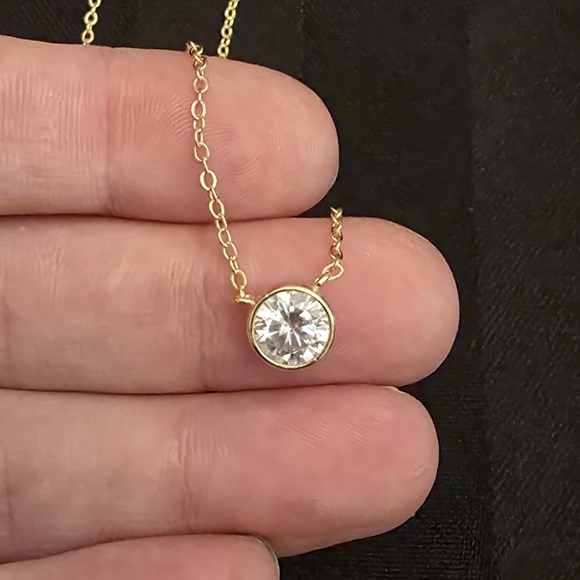 GRA Certified 2 Carat 2 Carat Moissanite 18k Gold Plated Over Sterling Necklace - Picture 5 of 6